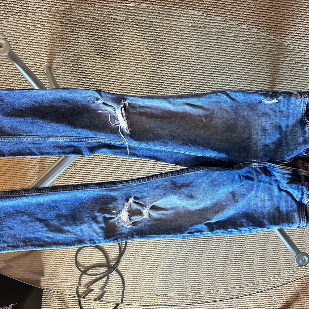 Mother Blue Skinny Distressed Jeans